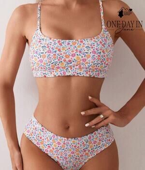 CharmLeaks Floral Crop Bikini Swimsuit Size S